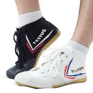 Feiyue Black High-Top Sneakers with Red and White Accents